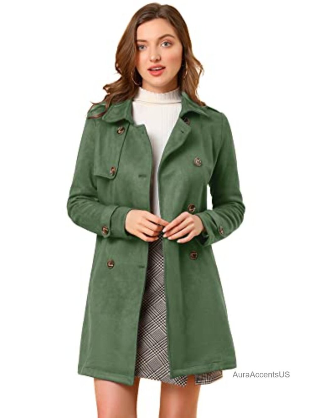 Faux Suede Double Breasted Trench Coat with Belt